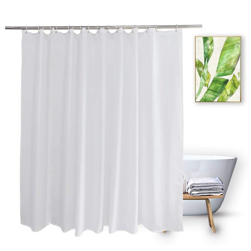 Vosign Extra Wide Shower Liner 96x72, Water Repellent Heavy Duty White Fabric Shower Curtain Liner for Bathroom Hotel Spa, Machine Washable - Image 1